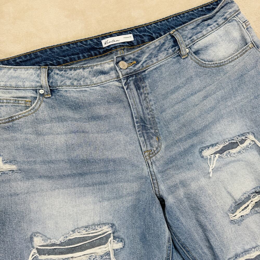 KanCan Jeans Womens 20 Estilo Blue Denim High Rise Destroyed Wide‎ Leg Cropped